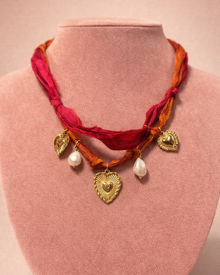 Collier Ruban perlé - Doré