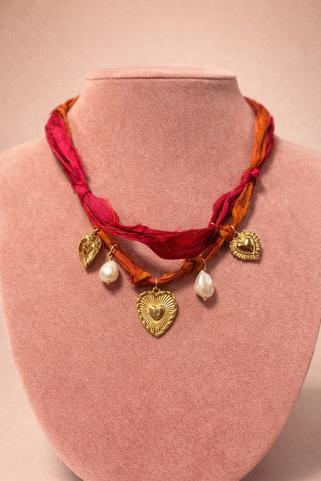 Collier Ruban perlé - Doré