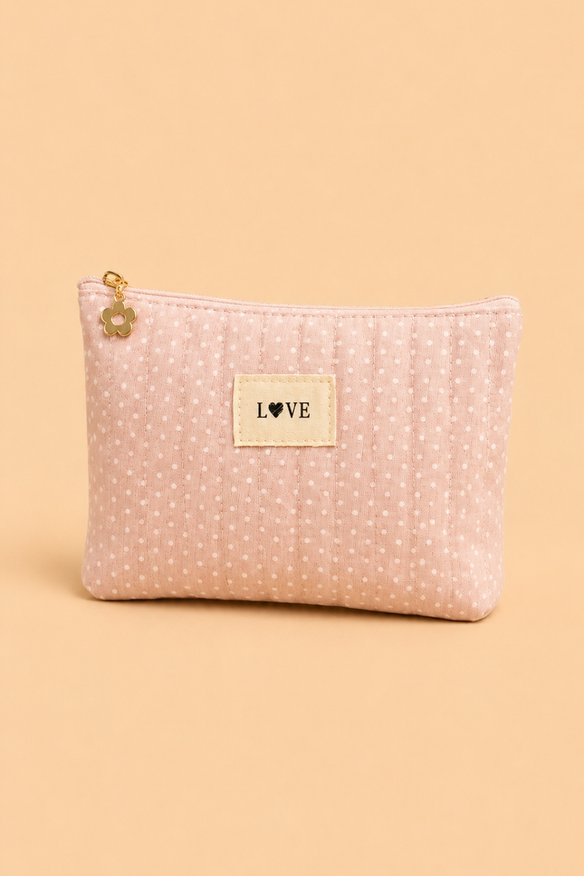 Pochette Love - Rose à pois Blanc