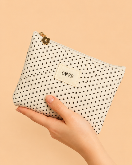 Pochette Love - Blanche à pois Noir