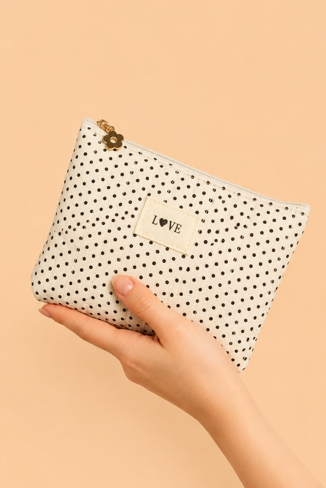 Pochette Love - Blanche à pois Noir