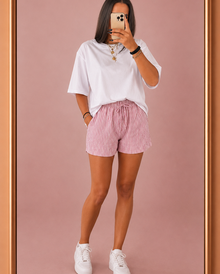 Short rayé - Rose