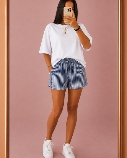 Short rayé - Bleu foncé