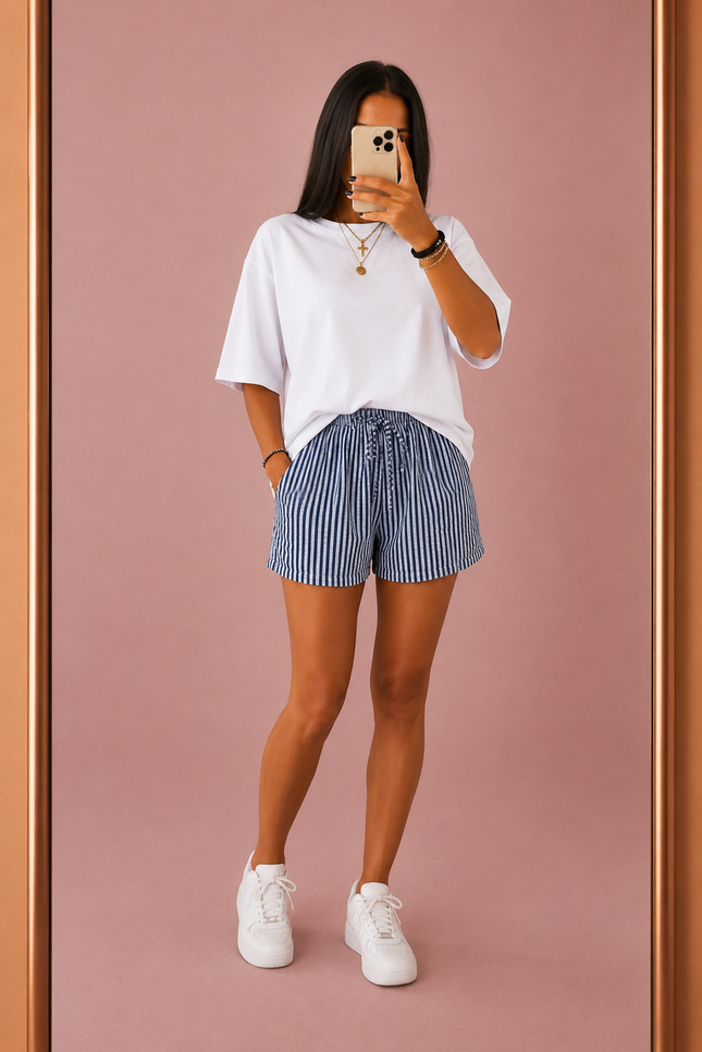 Short rayé - Bleu foncé