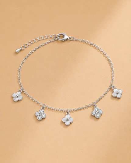 Bracelet de cheville Trèfles - Argenté