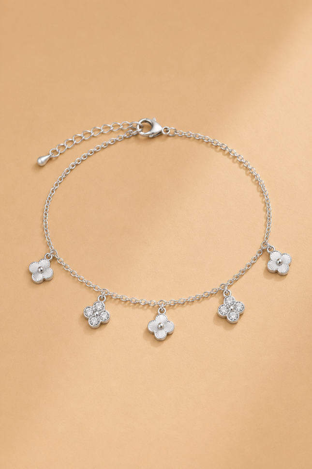 Bracelet de cheville Trèfles - Argenté