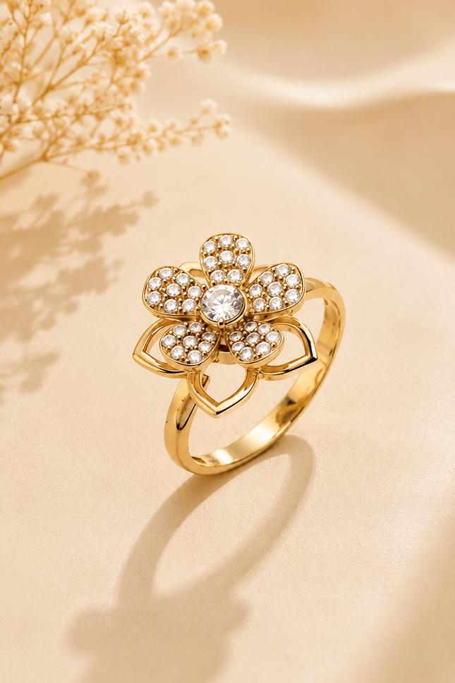 Bague Anti Stress Éclat floral - Doré