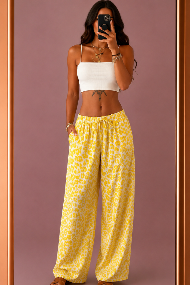 Pantalon ample - Imprimé Léopard Jaune