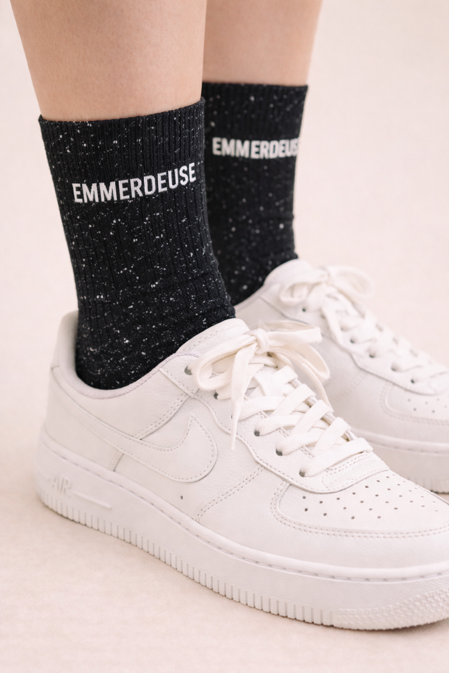 Chaussettes à paillettes - « Emmerdeuse » Noire