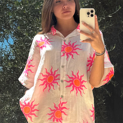 Chemise imprimée Soleil - Fuchsia