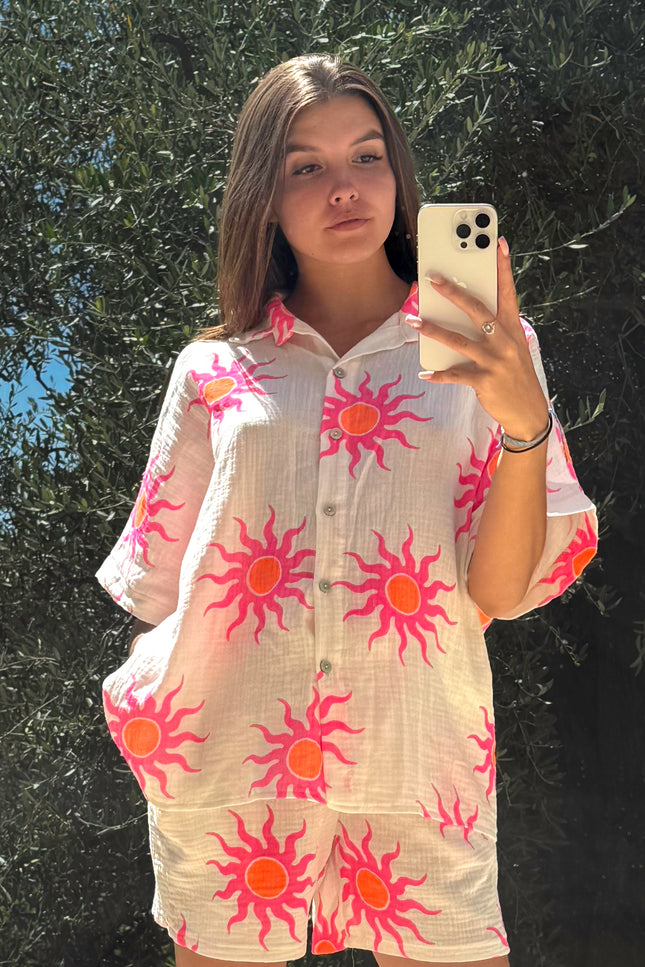Chemise imprimée Soleil - Fuchsia