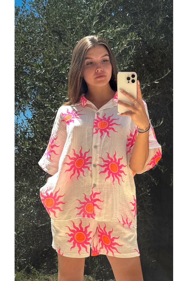 Chemise imprimée Soleil - Fuchsia