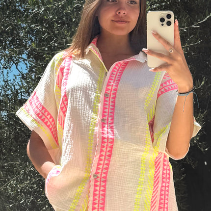 Chemise imprimée - Fuchsia Jaune