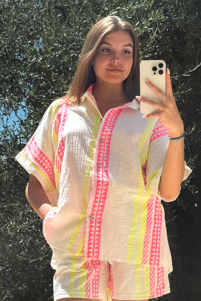 Chemise imprimée - Fuchsia Jaune