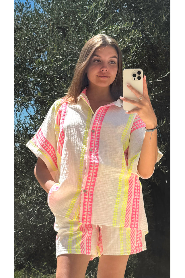 Chemise imprimée - Fuchsia Jaune